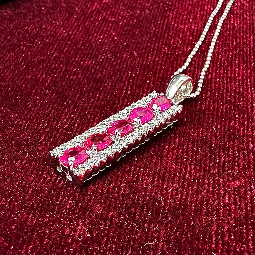K18WG ルビー 1.22ct ダイヤモンド ネックレス