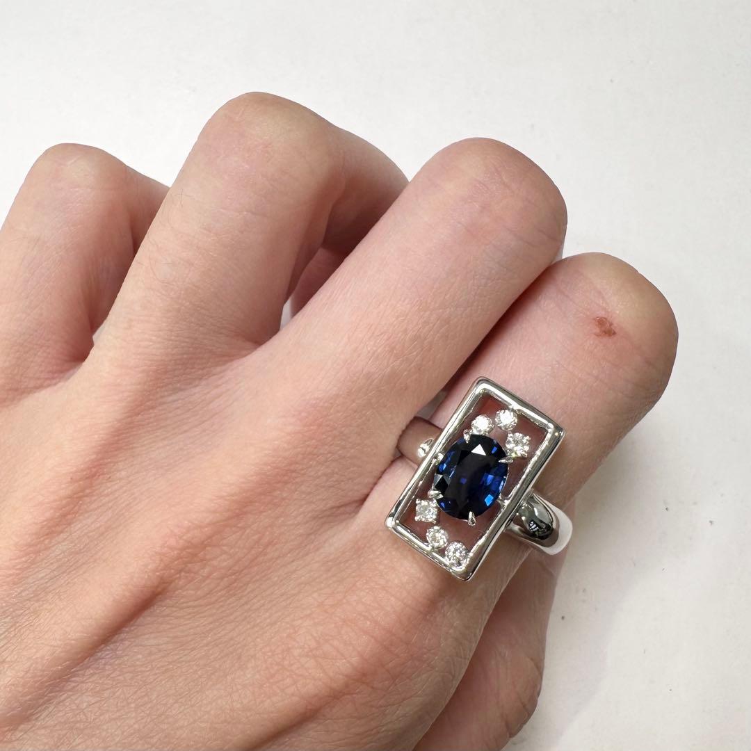 K18WG 非加熱サファイア1.533ct ダイヤモンド デザインリング 鑑別書