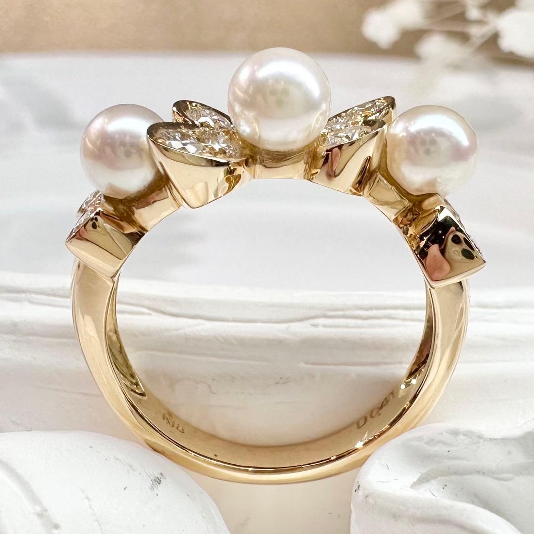【K18】アコヤ真珠 4.5mm ダイヤモンド リング