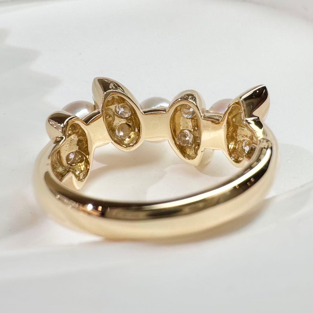 【K18】アコヤ真珠 4.5mm ダイヤモンド リング