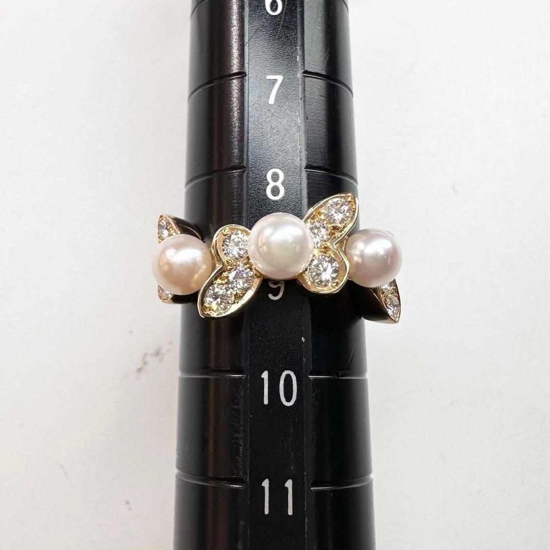 【K18】アコヤ真珠 4.5mm ダイヤモンド リング