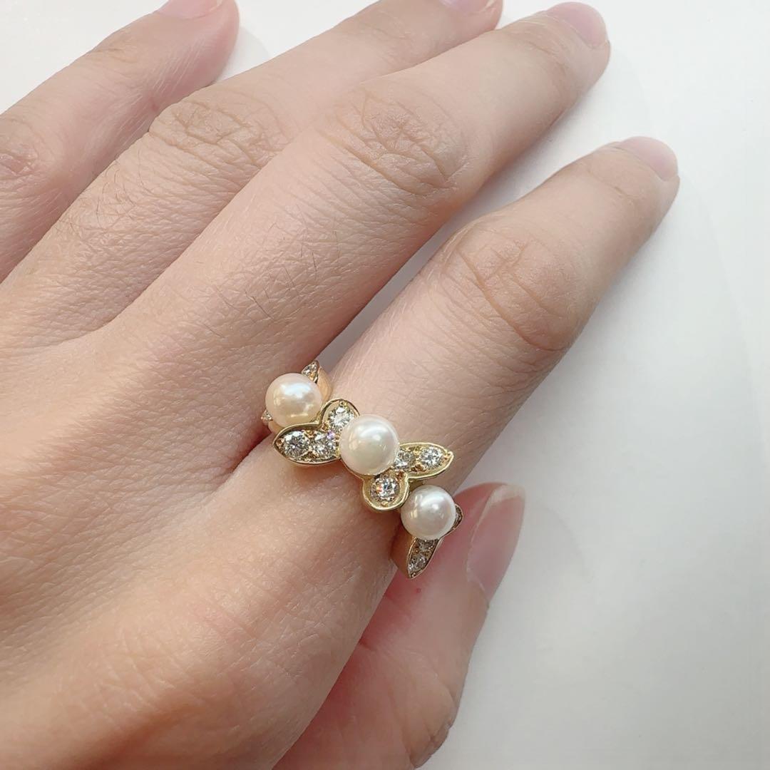 【K18】アコヤ真珠 4.5mm ダイヤモンド リング