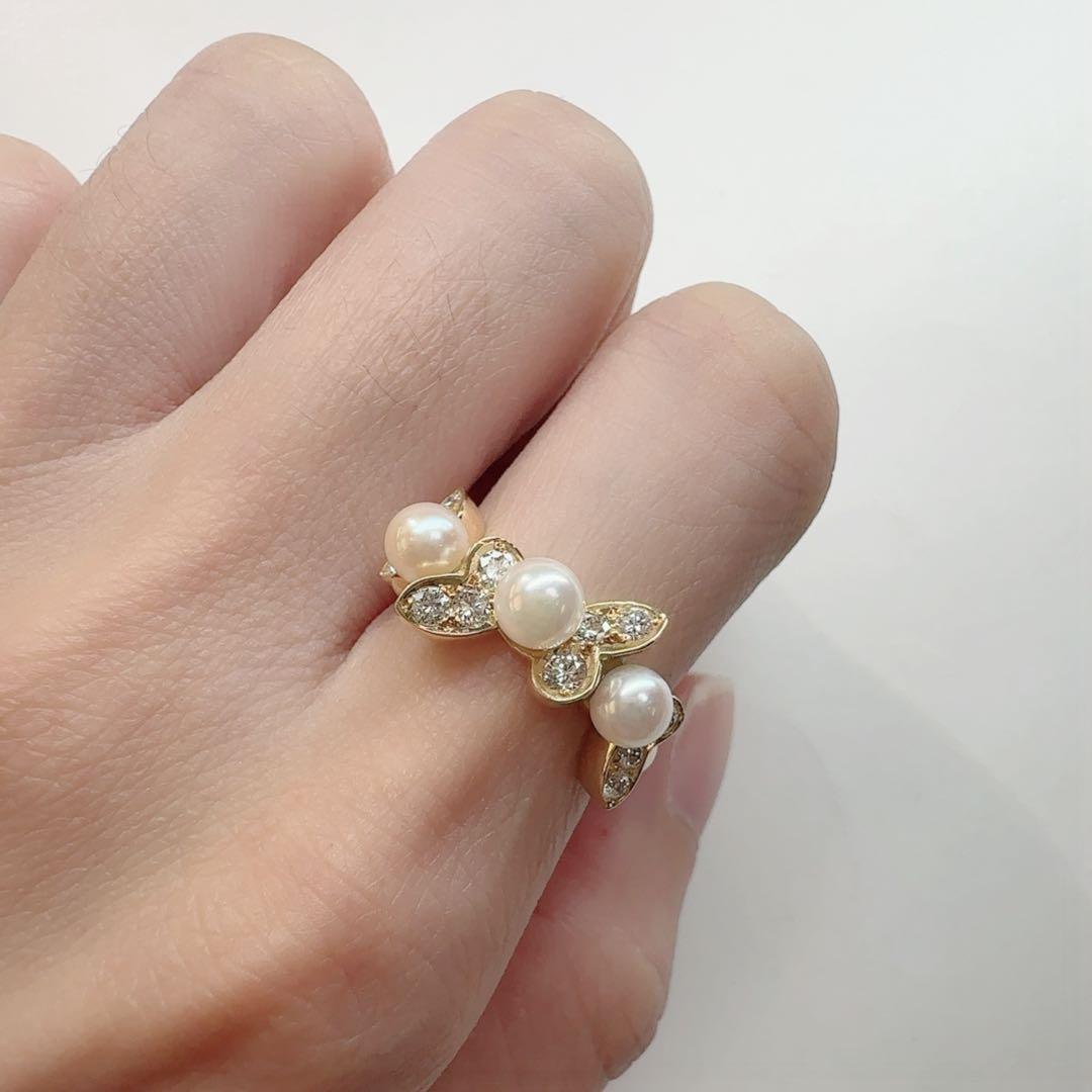 【K18】アコヤ真珠 4.5mm ダイヤモンド リング