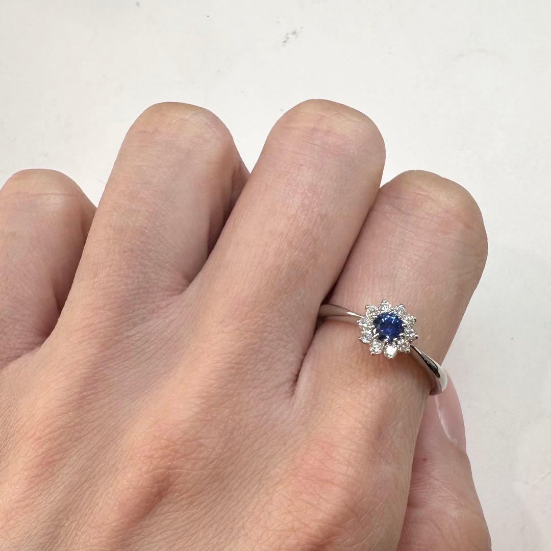 【美品】PT950 サファイア 0.26ct リング 花デザイン