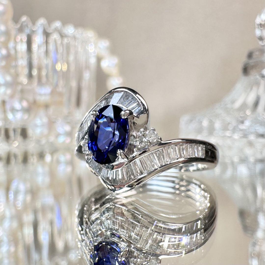 【美品】Pt900 サファイア 1.23ct ダイヤ リング