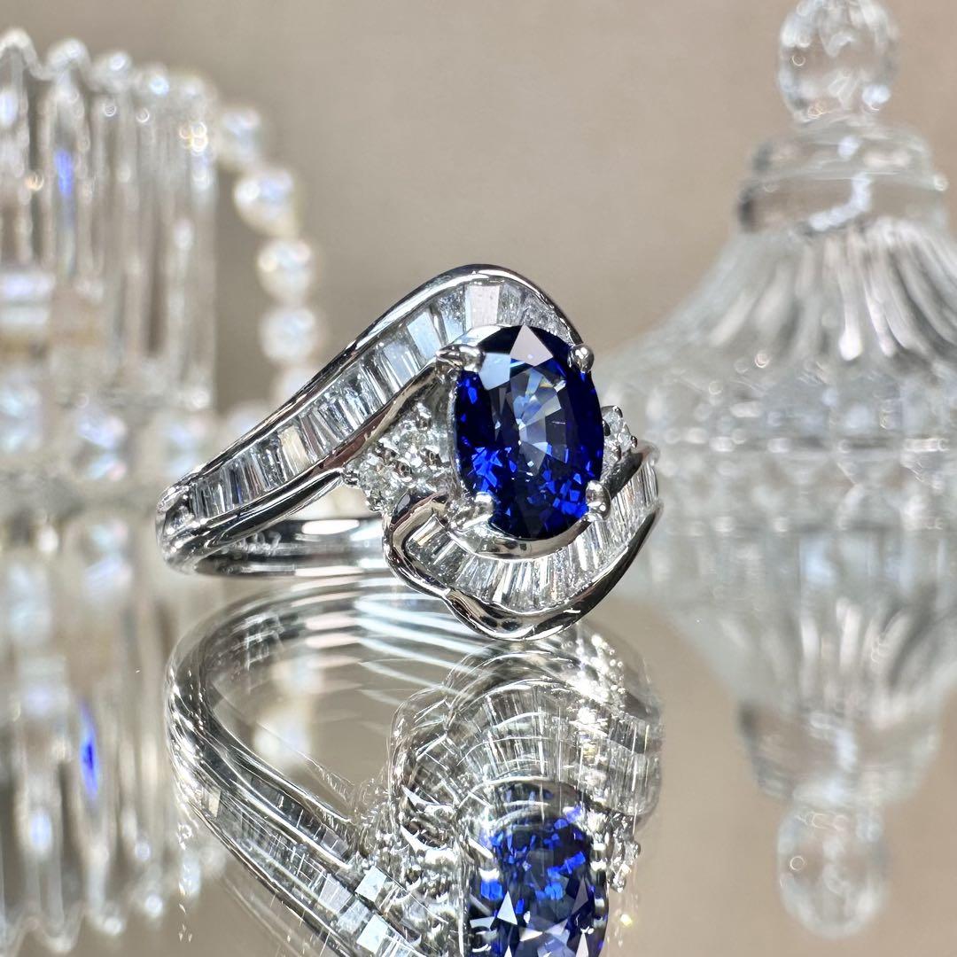 【美品】Pt900 サファイア 1.23ct ダイヤ リング