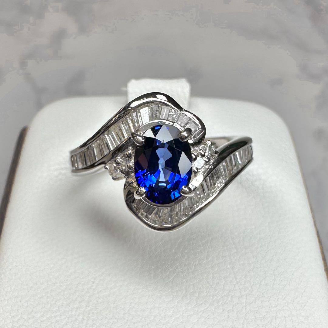 【美品】Pt900 サファイア 1.23ct ダイヤ リング