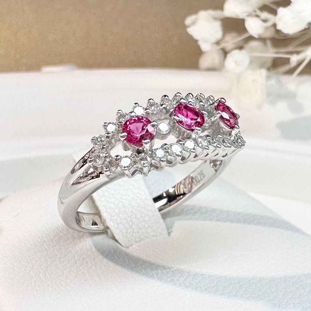 【K18】レッドスピネル 0.31ct ダイヤモンド リング