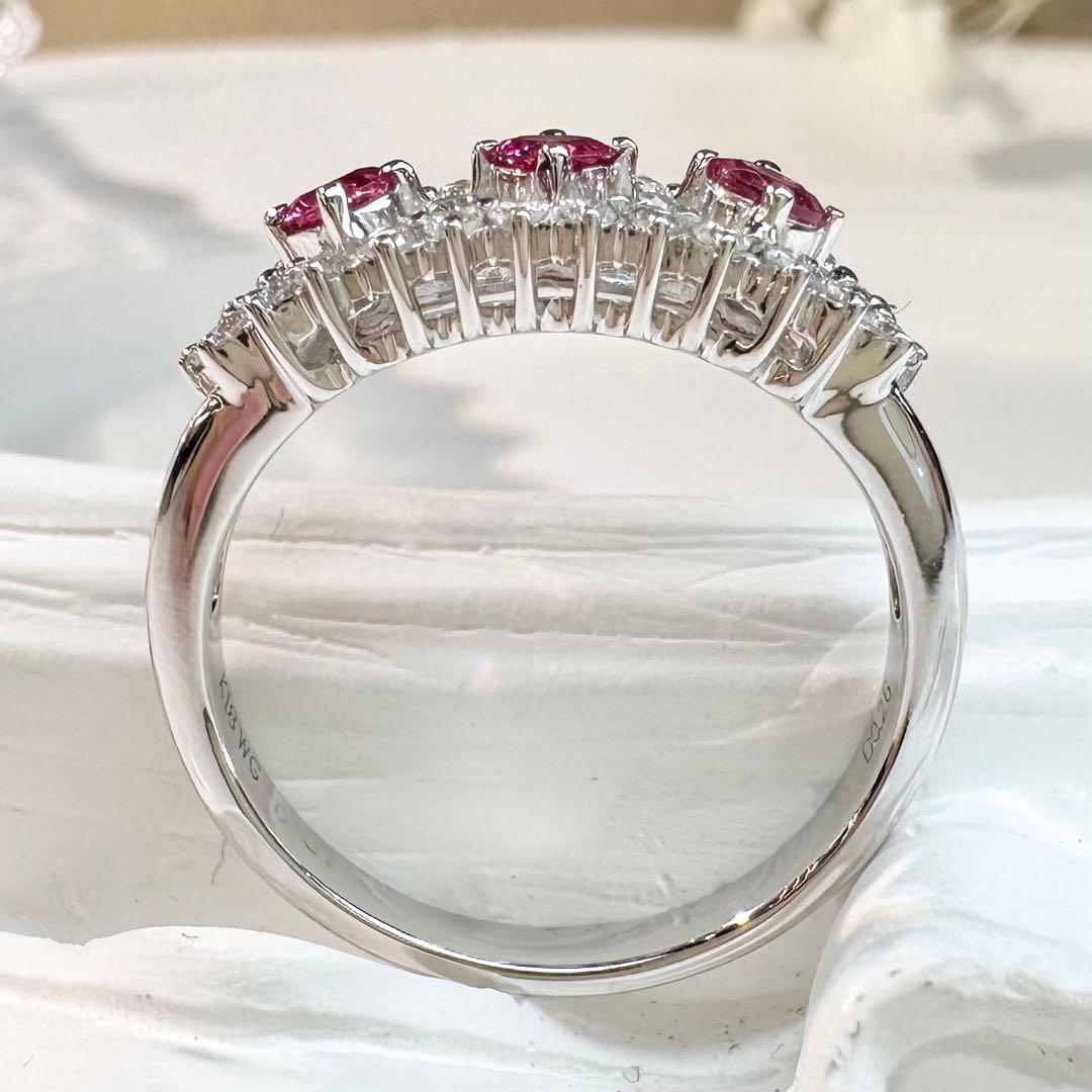 【K18】レッドスピネル 0.31ct ダイヤモンド リング