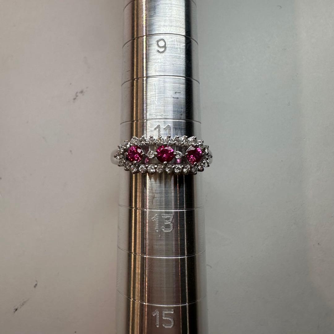 【K18】レッドスピネル 0.31ct ダイヤモンド リング