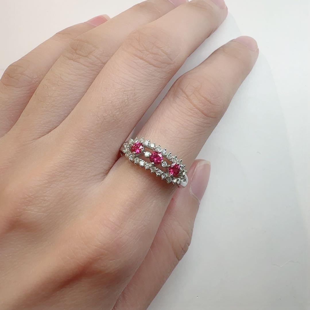 【K18】レッドスピネル 0.31ct ダイヤモンド リング