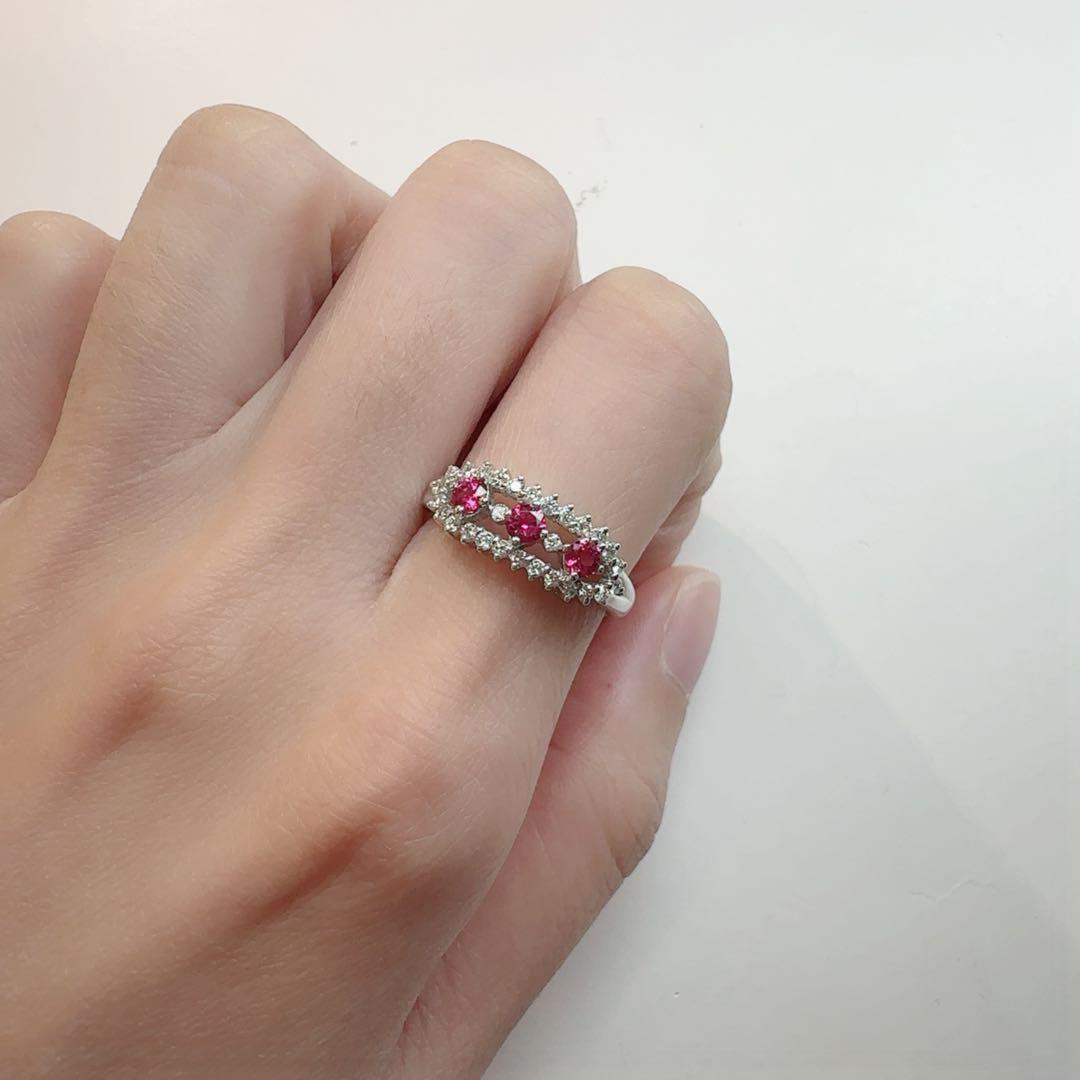 【K18】レッドスピネル 0.31ct ダイヤモンド リング