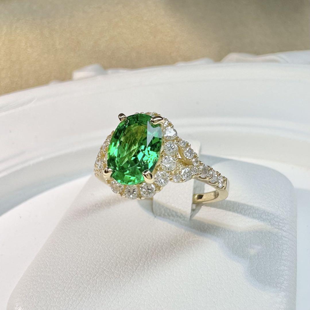【K18】鮮やかなツァボライト ガーネット 1.93ct ダイヤ リング