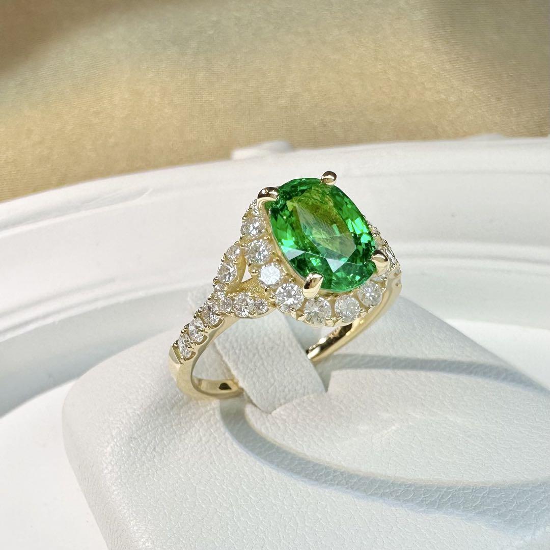 【K18】鮮やかなツァボライト ガーネット 1.93ct ダイヤ リング