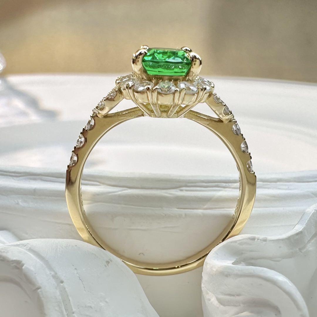【K18】鮮やかなツァボライト ガーネット 1.93ct ダイヤ リング