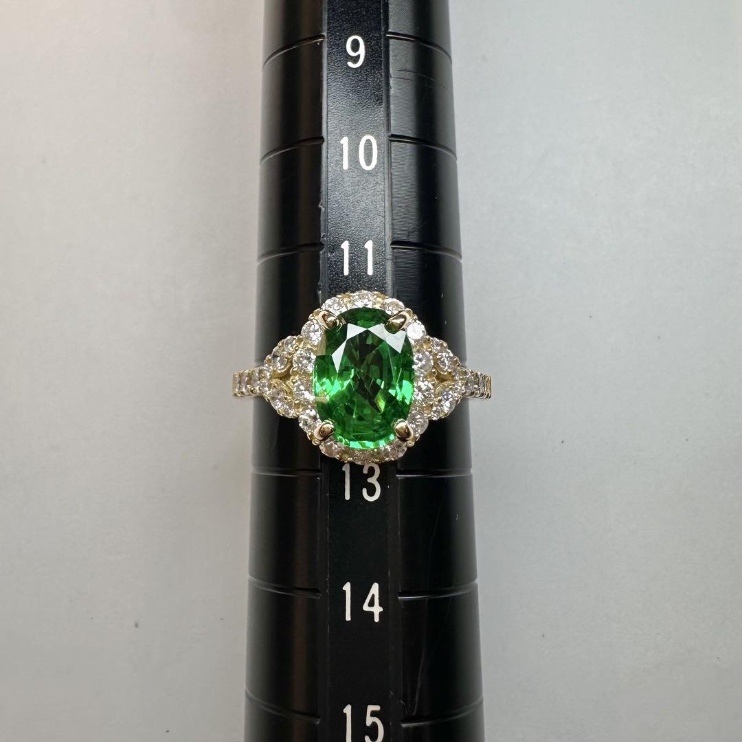 【K18】鮮やかなツァボライト ガーネット 1.93ct ダイヤ リング