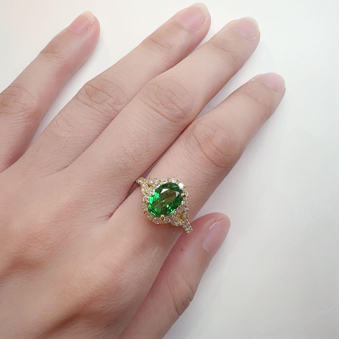 【K18】鮮やかなツァボライト ガーネット 1.93ct ダイヤ リング