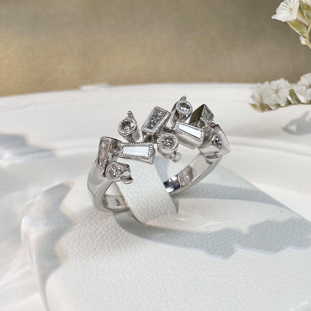 【K18】ダイヤモンド 0.34ctリング 幾何モチーフ デザイン