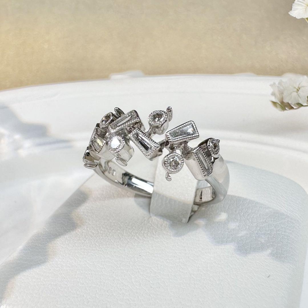 【K18】ダイヤモンド 0.34ctリング 幾何モチーフ デザイン