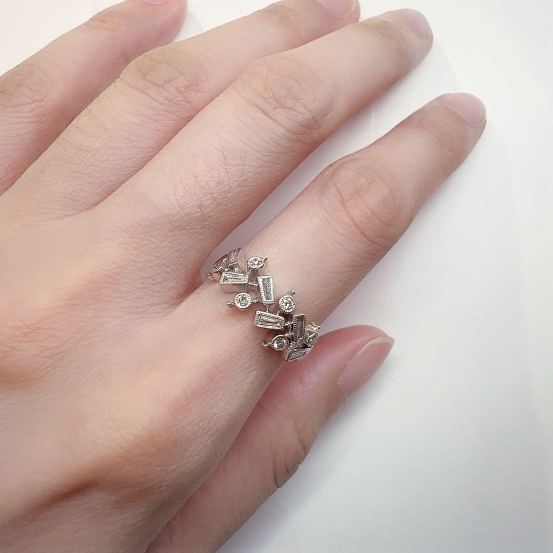 【K18】ダイヤモンド 0.34ctリング 幾何モチーフ デザイン