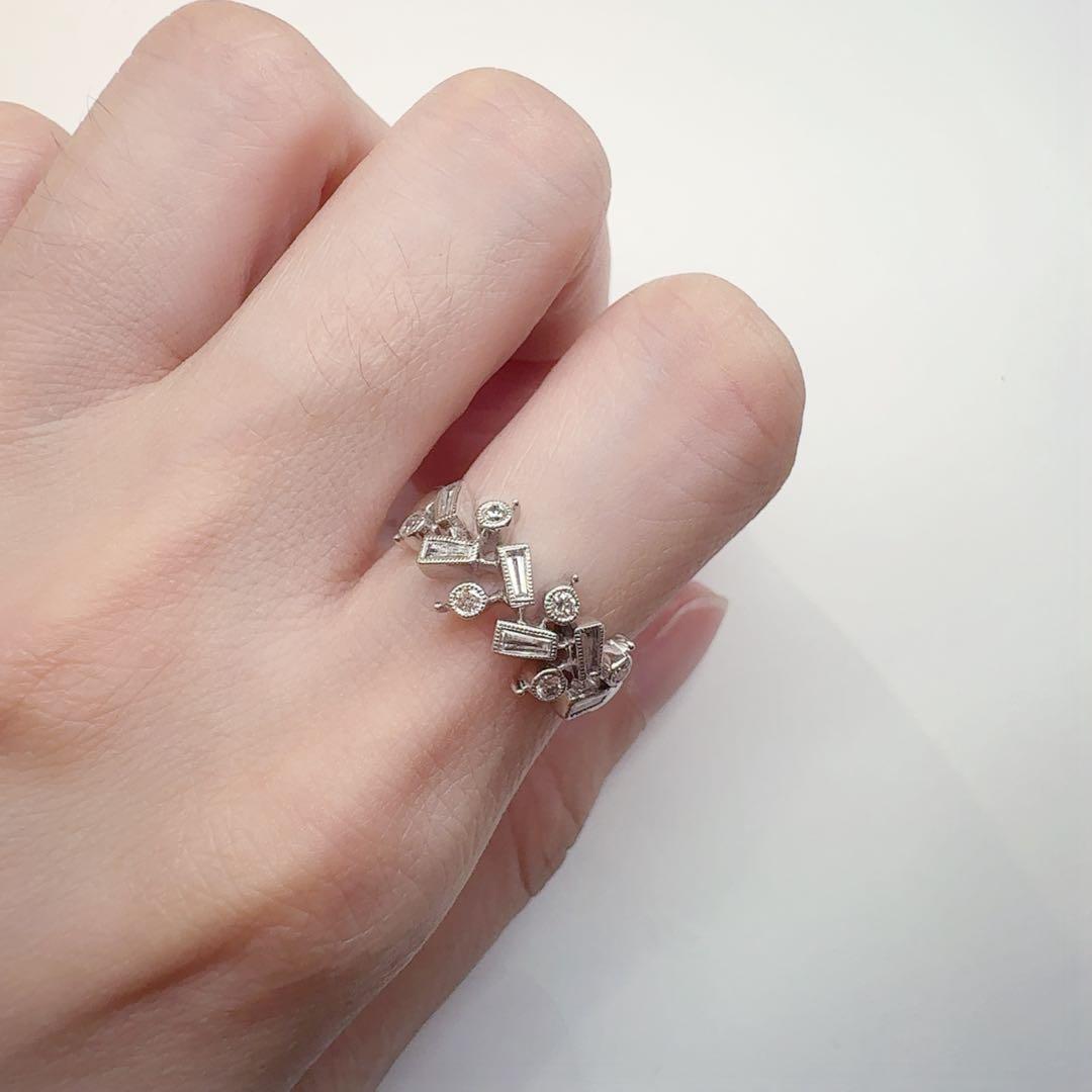 【K18】ダイヤモンド 0.34ctリング 幾何モチーフ デザイン