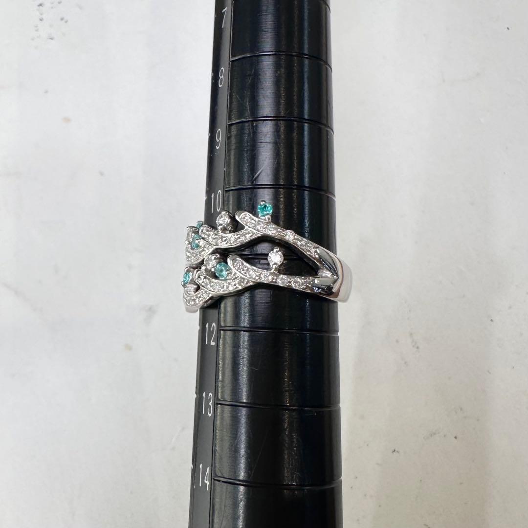 K18WG パライバトルマリン ダイヤモンド リング 0.09ct 鑑別書