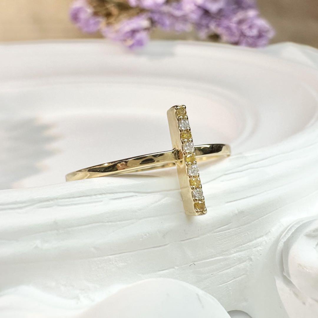 【新品】K18イエローダイヤモンド0.03ct リング 十字架