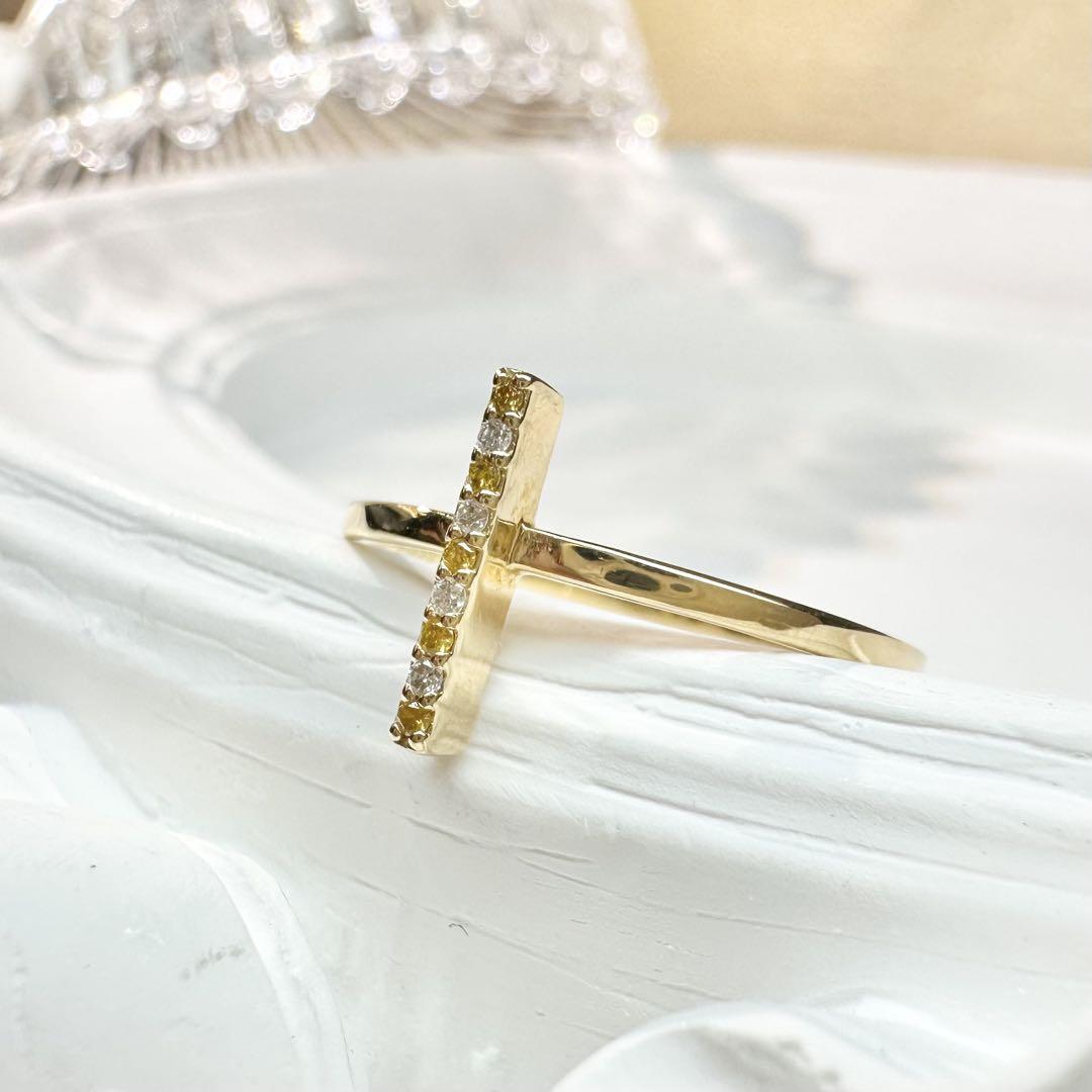 【新品】K18イエローダイヤモンド0.03ct リング 十字架