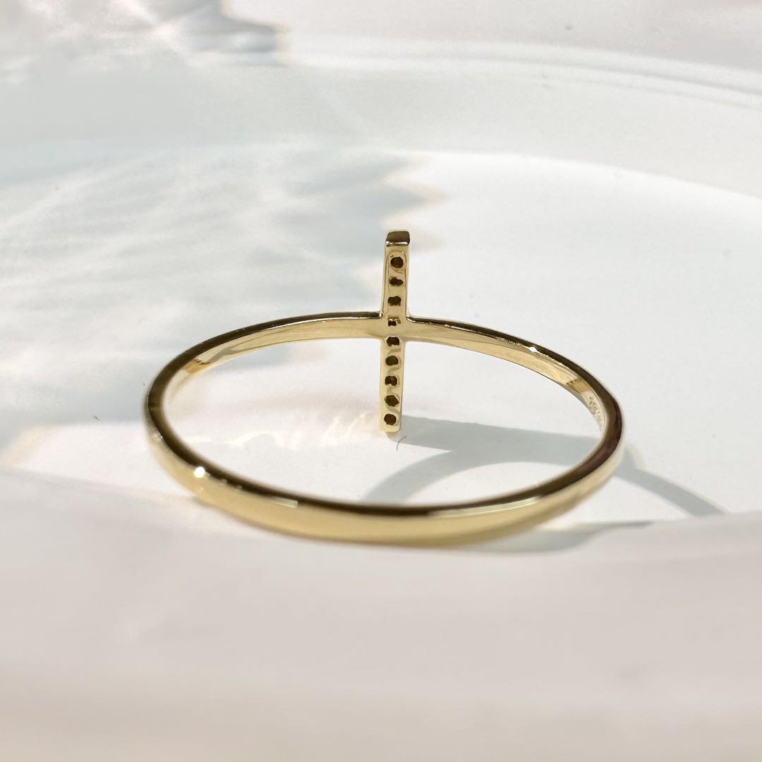 【新品】K18イエローダイヤモンド0.03ct リング 十字架