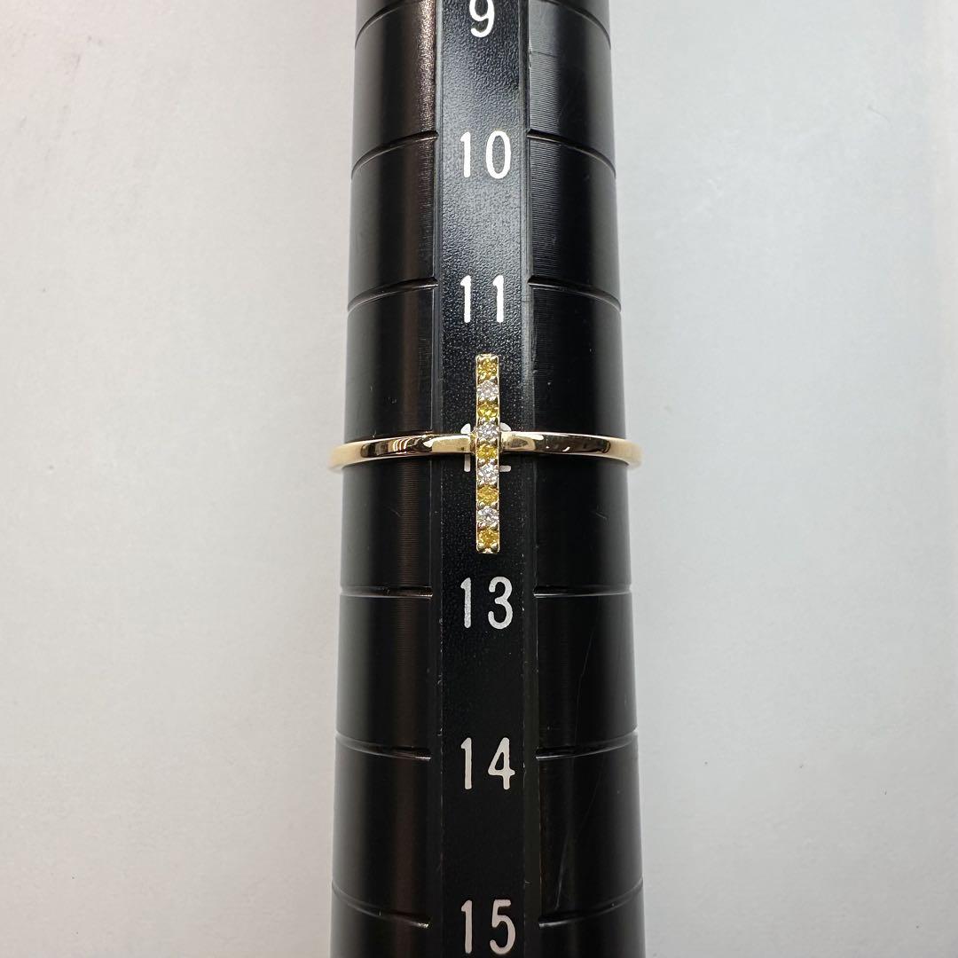 【新品】K18イエローダイヤモンド0.03ct リング 十字架