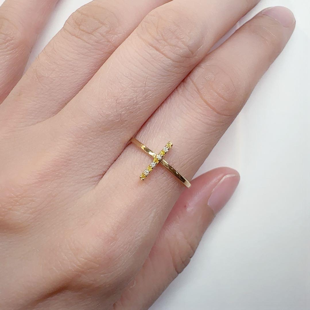 【新品】K18イエローダイヤモンド0.03ct リング 十字架