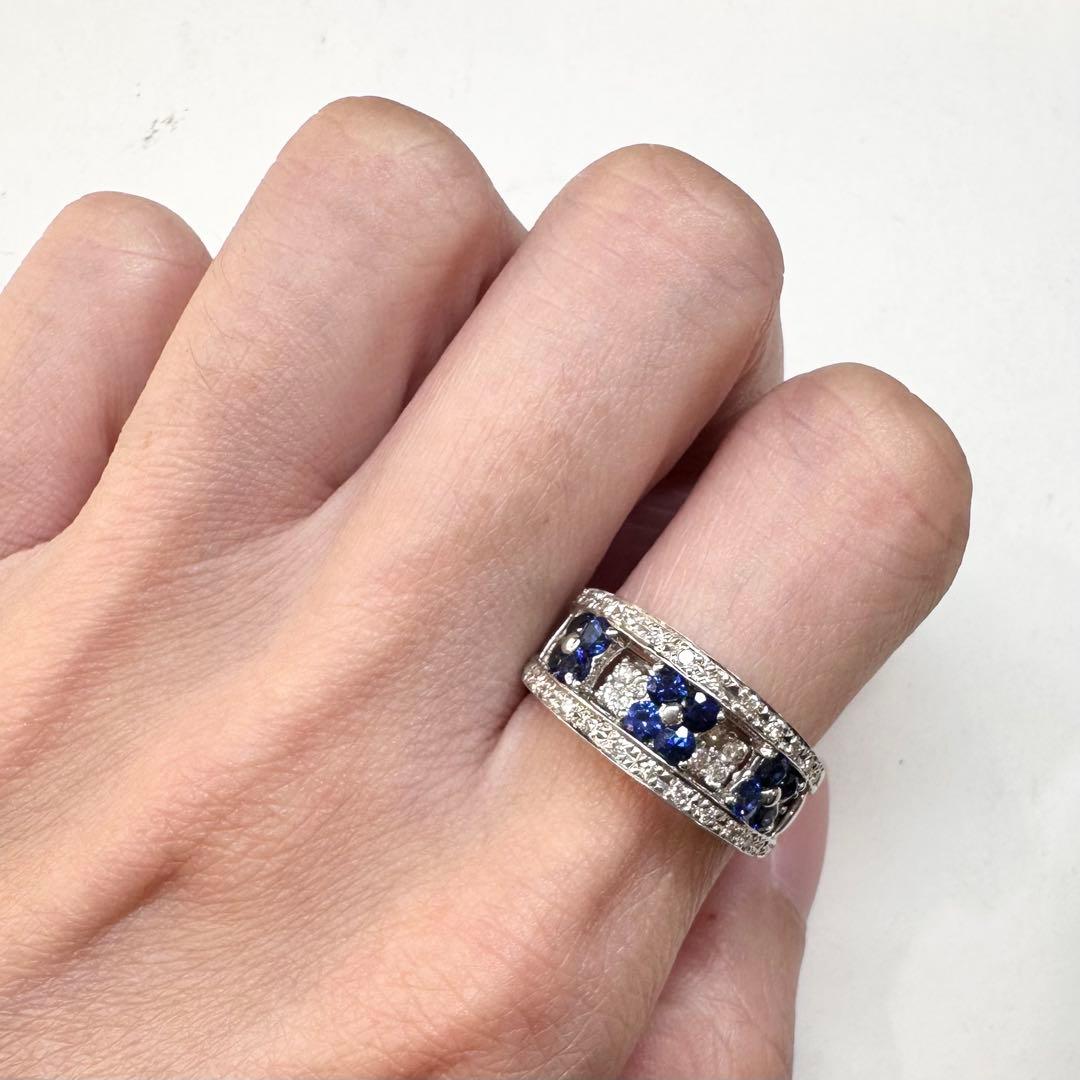 PT900 サファイア 0.83ct ダイヤモンド ワイドリング