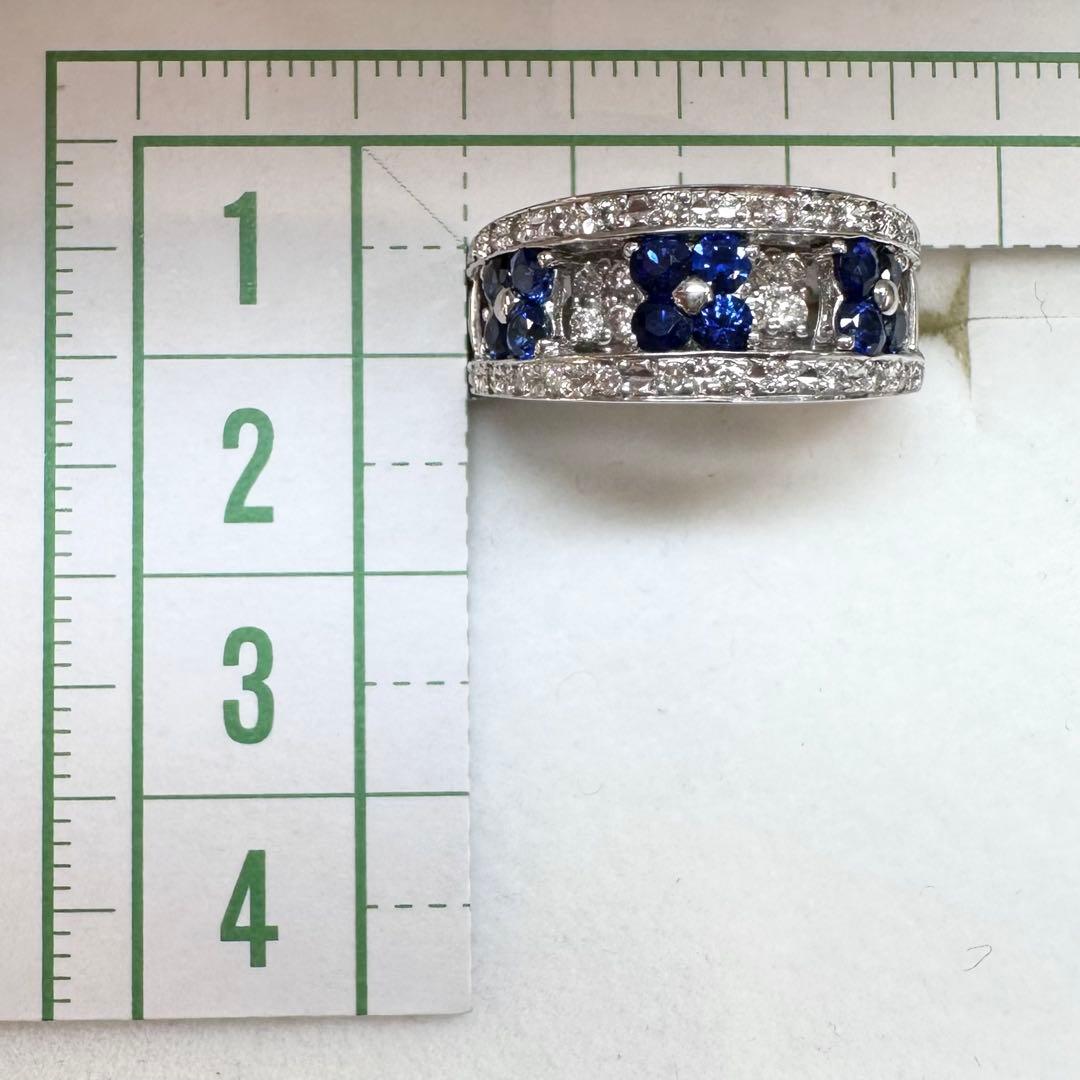 PT900 サファイア 0.83ct ダイヤモンド ワイドリング