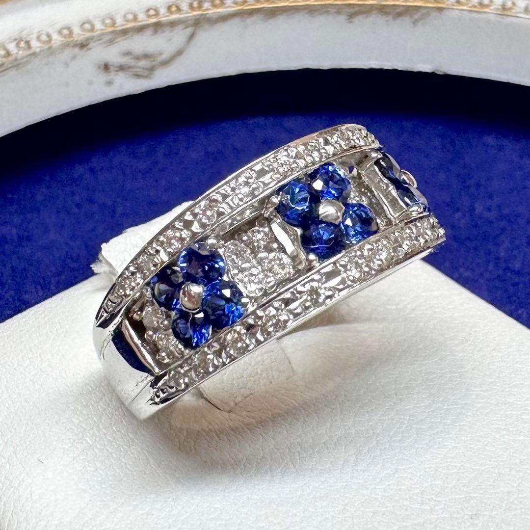 PT900 サファイア 0.83ct ダイヤモンド ワイドリング