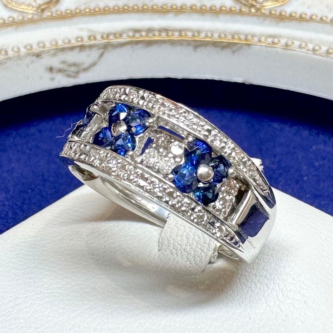 PT900 サファイア 0.83ct ダイヤモンド ワイドリング