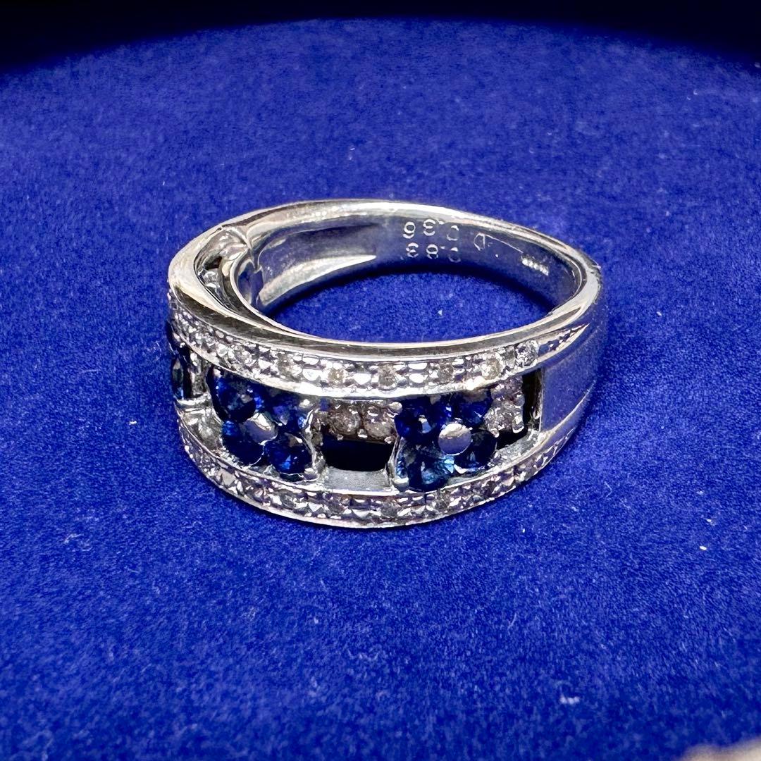 PT900 サファイア 0.83ct ダイヤモンド ワイドリング