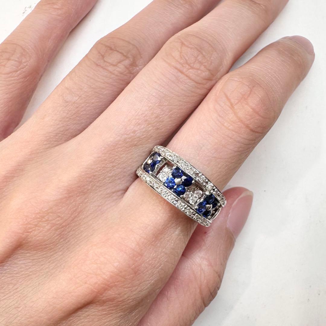 PT900 サファイア 0.83ct ダイヤモンド ワイドリング