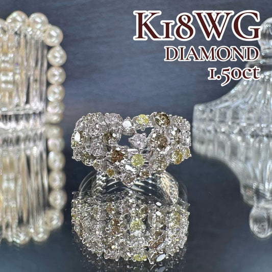 【K18WG】ダイヤモンド 1.50ct ハートモチーフ リング