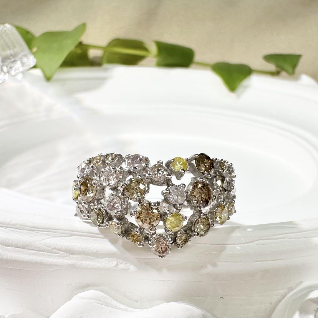 【K18WG】ダイヤモンド 1.50ct ハートモチーフ リング