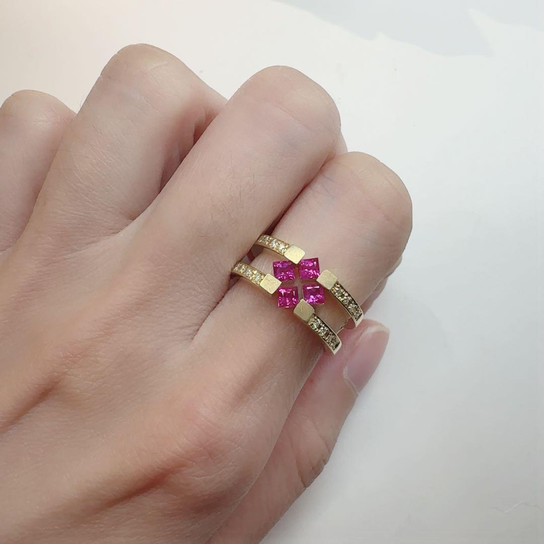 【K18】ルビー 0.55ct ダイヤ モダンデザイン リング