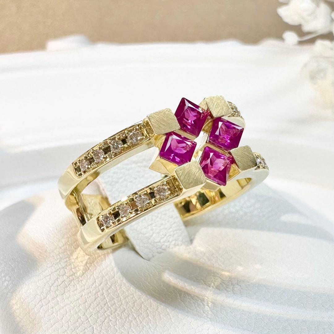 【K18】ルビー 0.55ct ダイヤ モダンデザイン リング