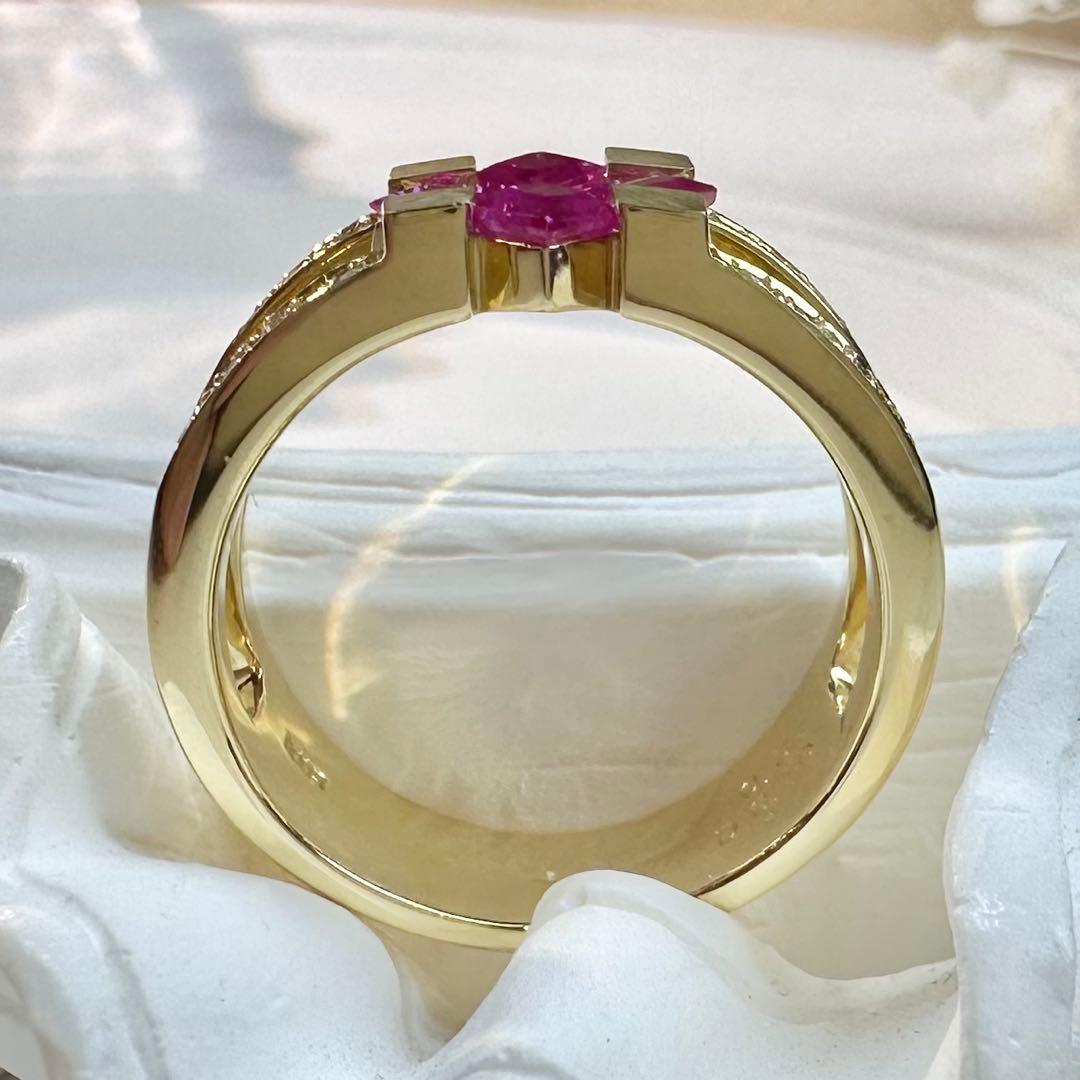 【K18】ルビー 0.55ct ダイヤ モダンデザイン リング