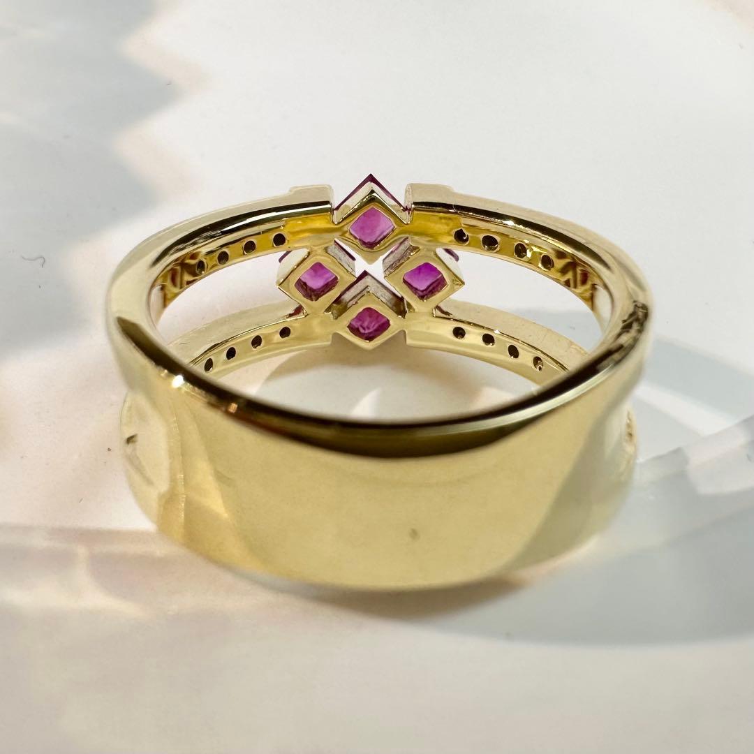 【K18】ルビー 0.55ct ダイヤ モダンデザイン リング