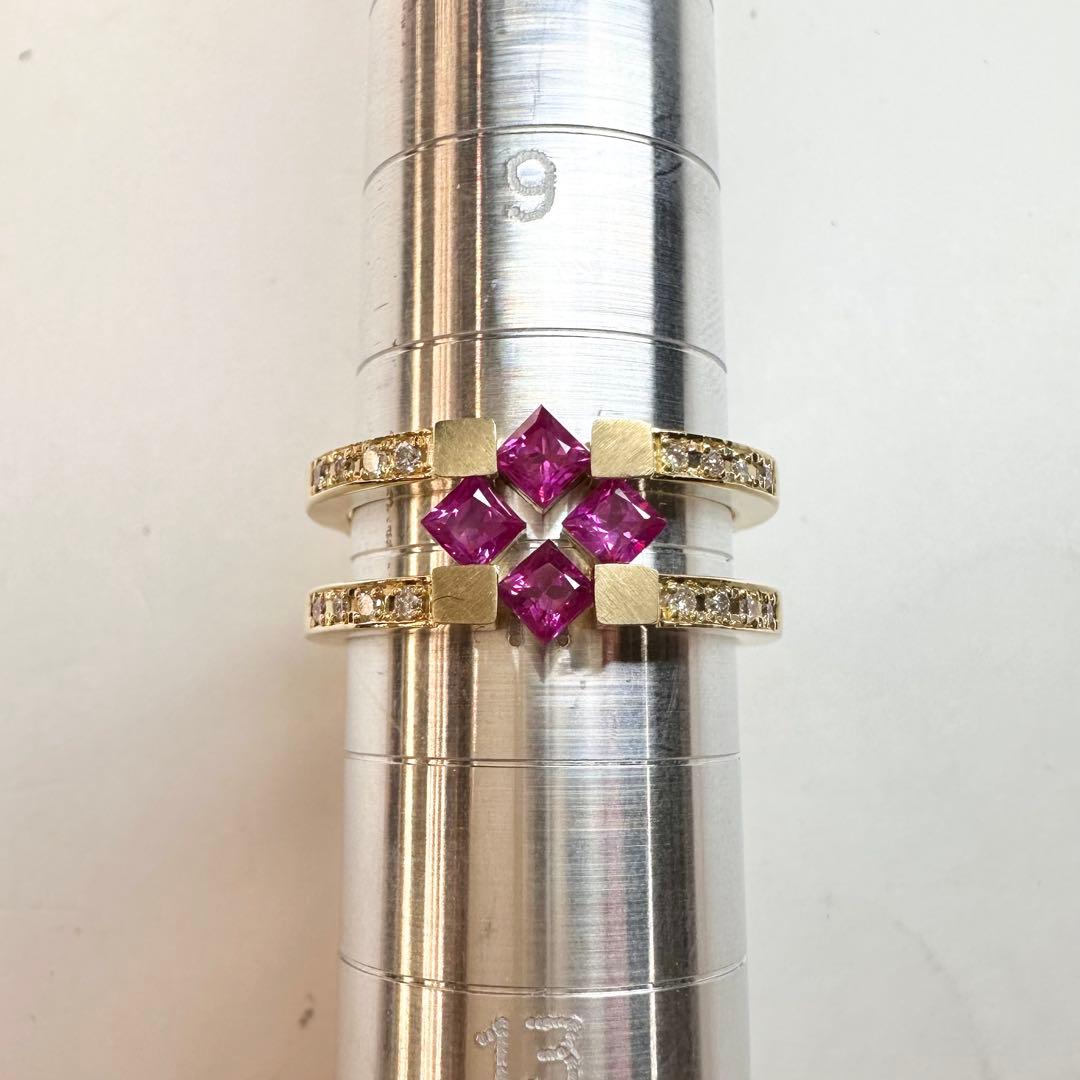 【K18】ルビー 0.55ct ダイヤ モダンデザイン リング
