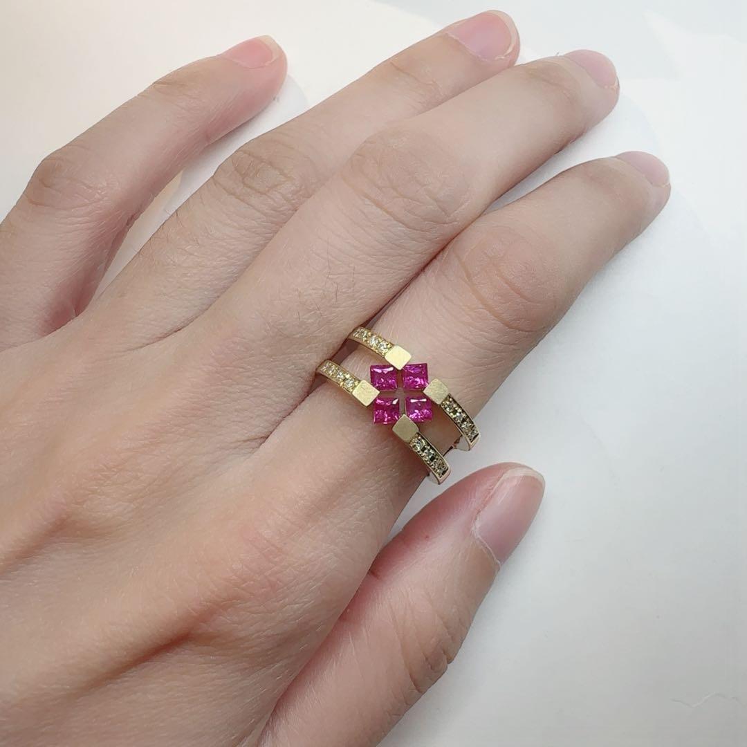 【K18】ルビー 0.55ct ダイヤ モダンデザイン リング