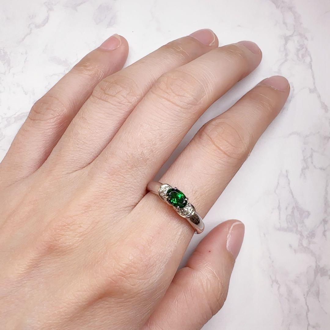 【K18WG】 天然ツァボライトリング 0.59ct