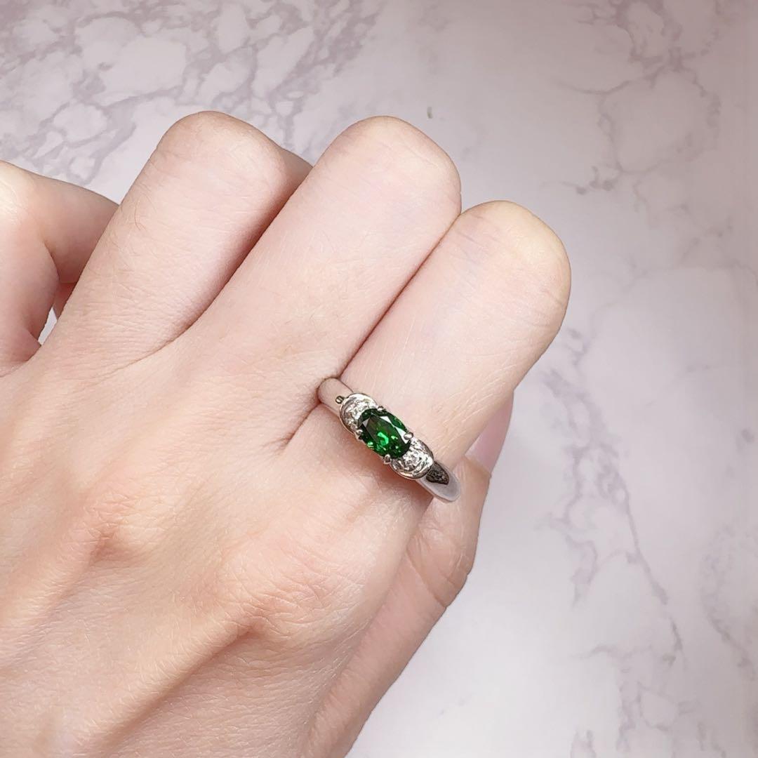 【K18WG】 天然ツァボライトリング 0.59ct