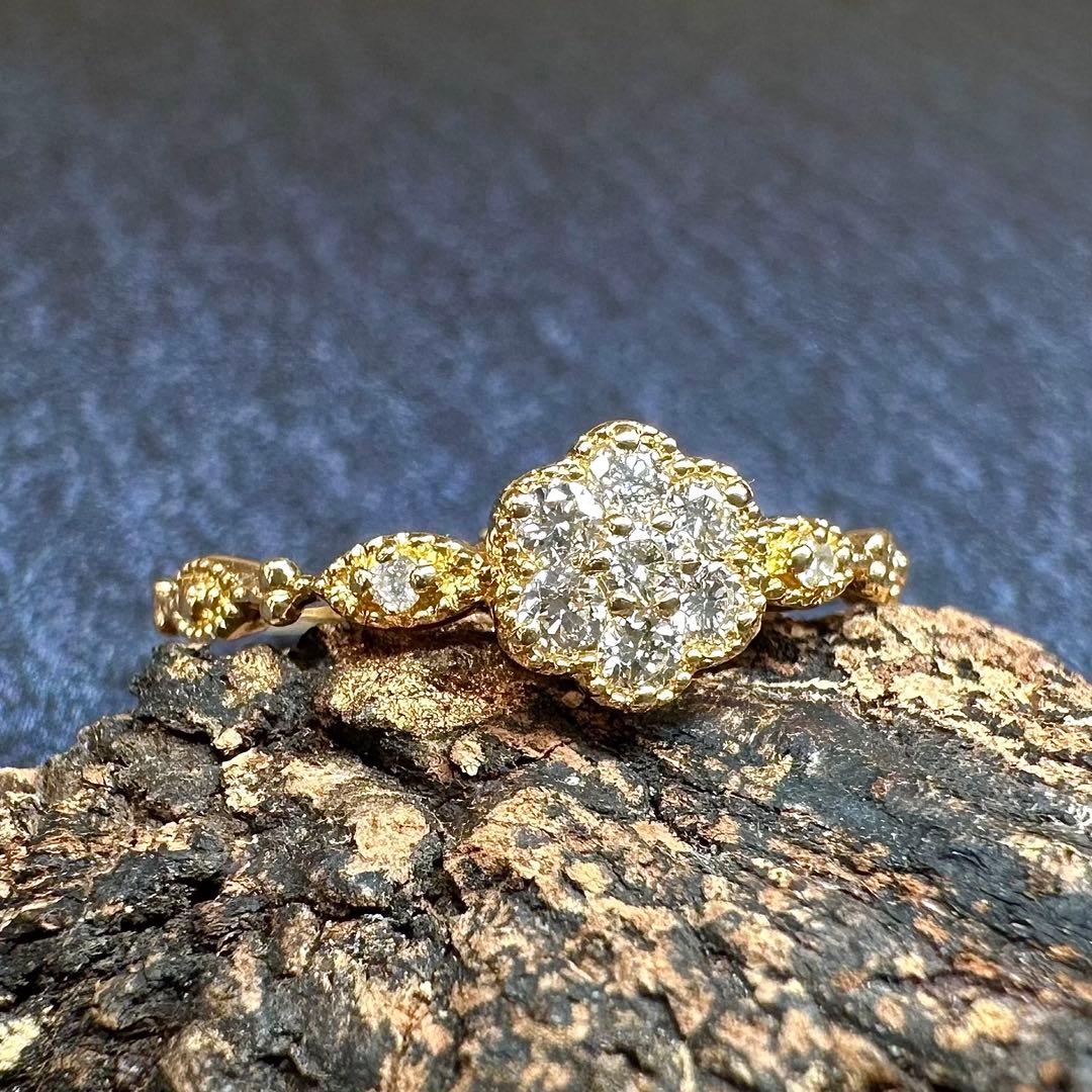 【K18】ダイヤモンド 0.16ct リング フラワーモチーフ