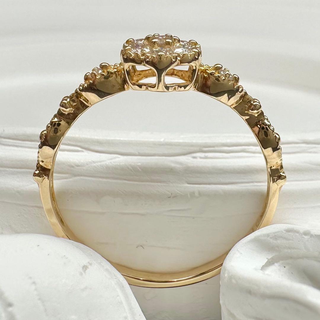 【K18】ダイヤモンド 0.16ct リング フラワーモチーフ
