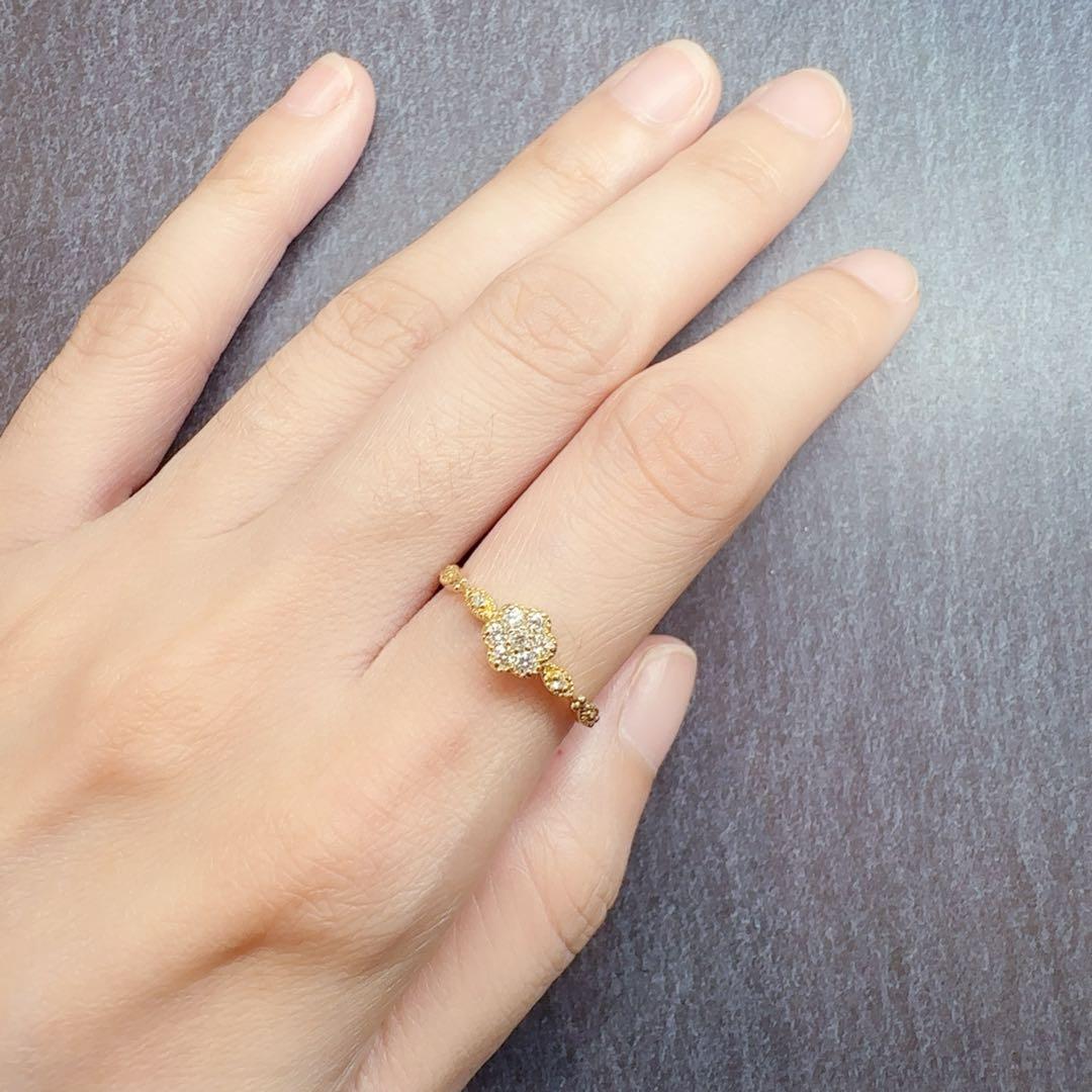 【K18】ダイヤモンド 0.16ct リング フラワーモチーフ